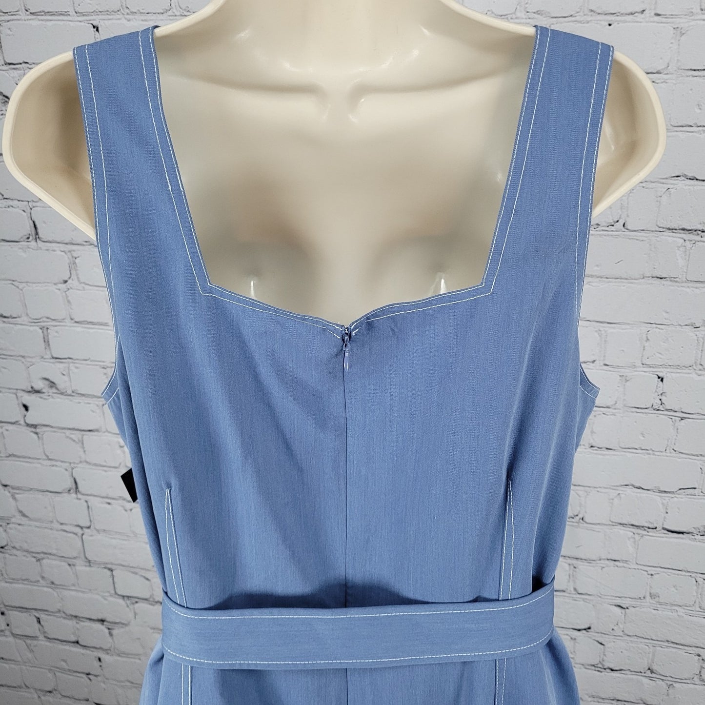 NWT Tahari ASL Blue Belted Sleeveless Square Neck Lined Midi Dress Size 16W