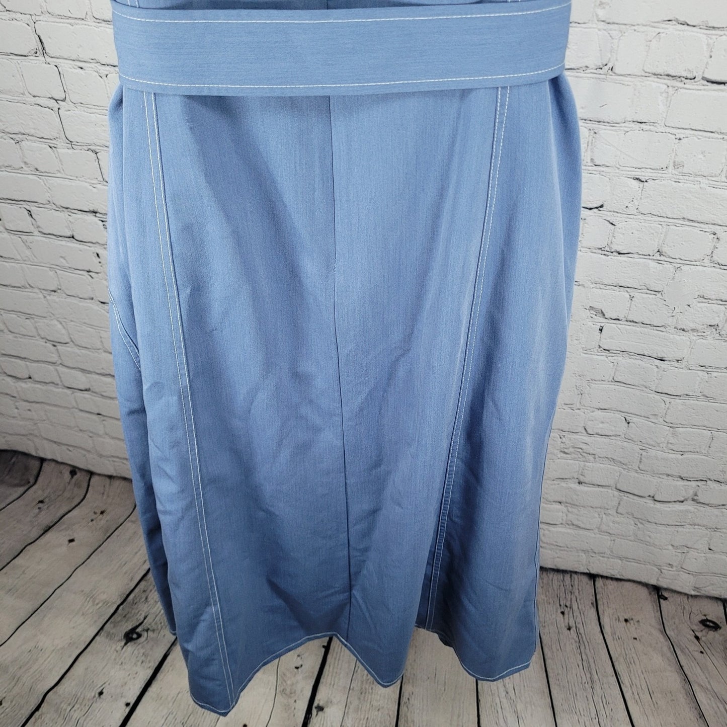 NWT Tahari ASL Blue Belted Sleeveless Square Neck Lined Midi Dress Size 16W