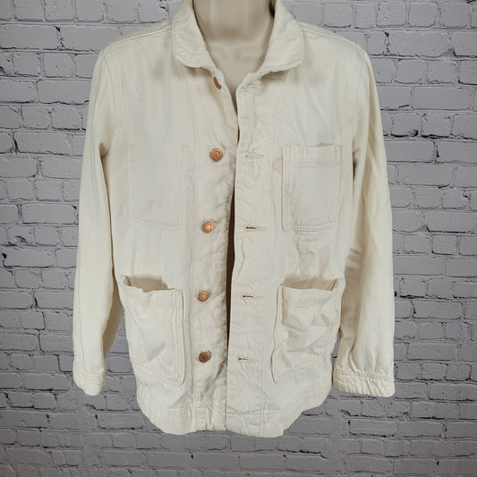 Everlane Ivory The Denim Chore Jacket 100% Cotton Copper Buttoned Size Small S