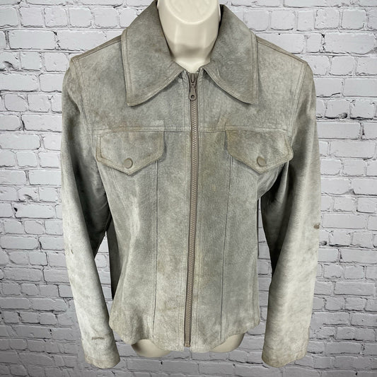 VTG Express Bleus Grey Genuine Suede Satin Lined Zipped Jacket Size Medium M