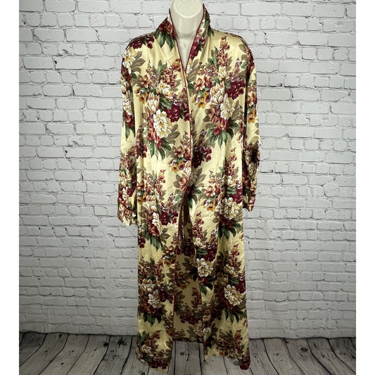 VTG Victoria’s Secret Gold Label Floral Sateen Long Robe Pockets Size XS/S
