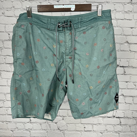 RVCA Nature Green Board Shorts Swim Trunks Beach Surfwear Drawstring Men’s 32