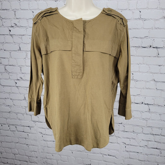 Madewell Green 100% Cotton 3/4 Sleeve Boxy Buttoned Top Size Small S