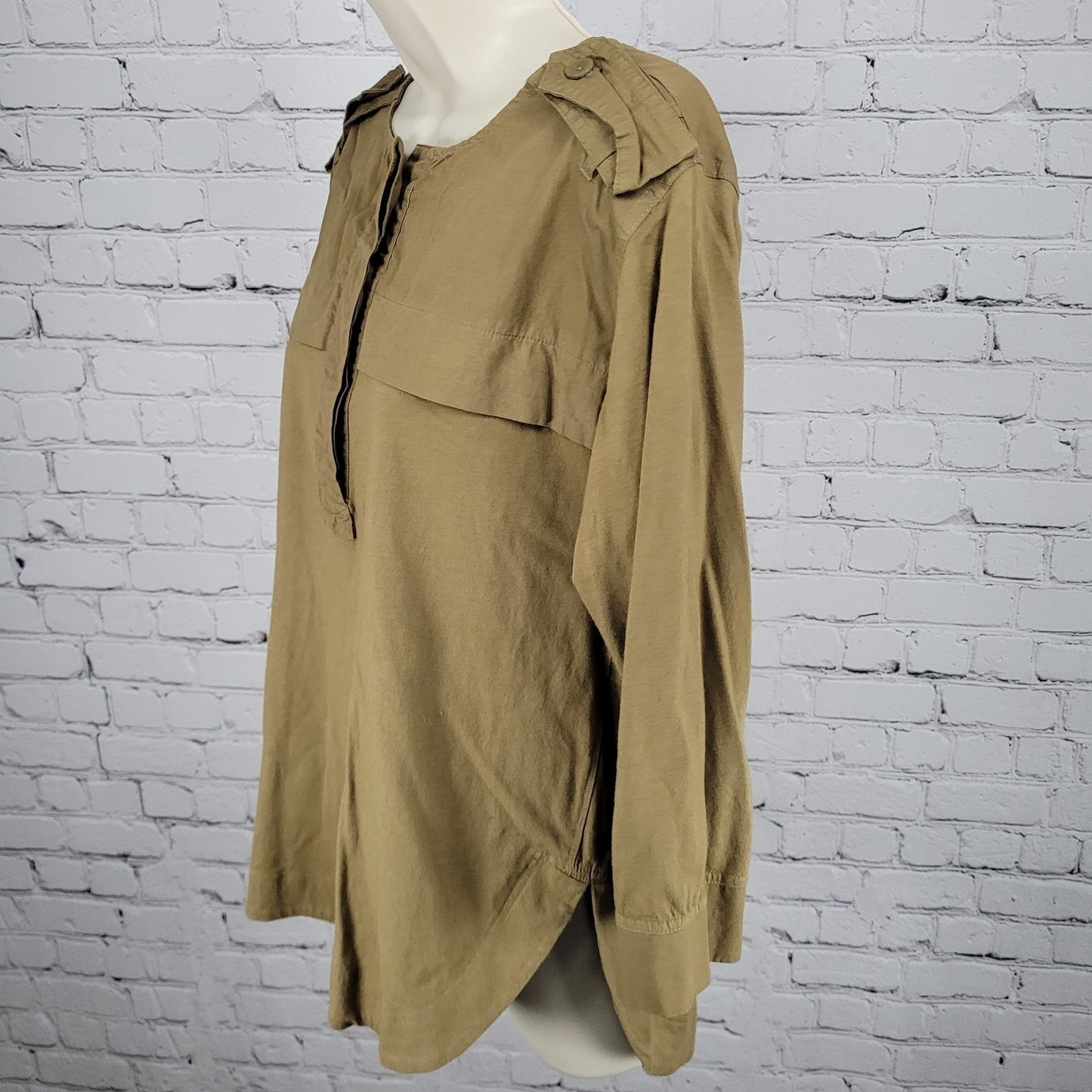 Madewell Green 100% Cotton 3/4 Sleeve Boxy Buttoned Top Size Small S