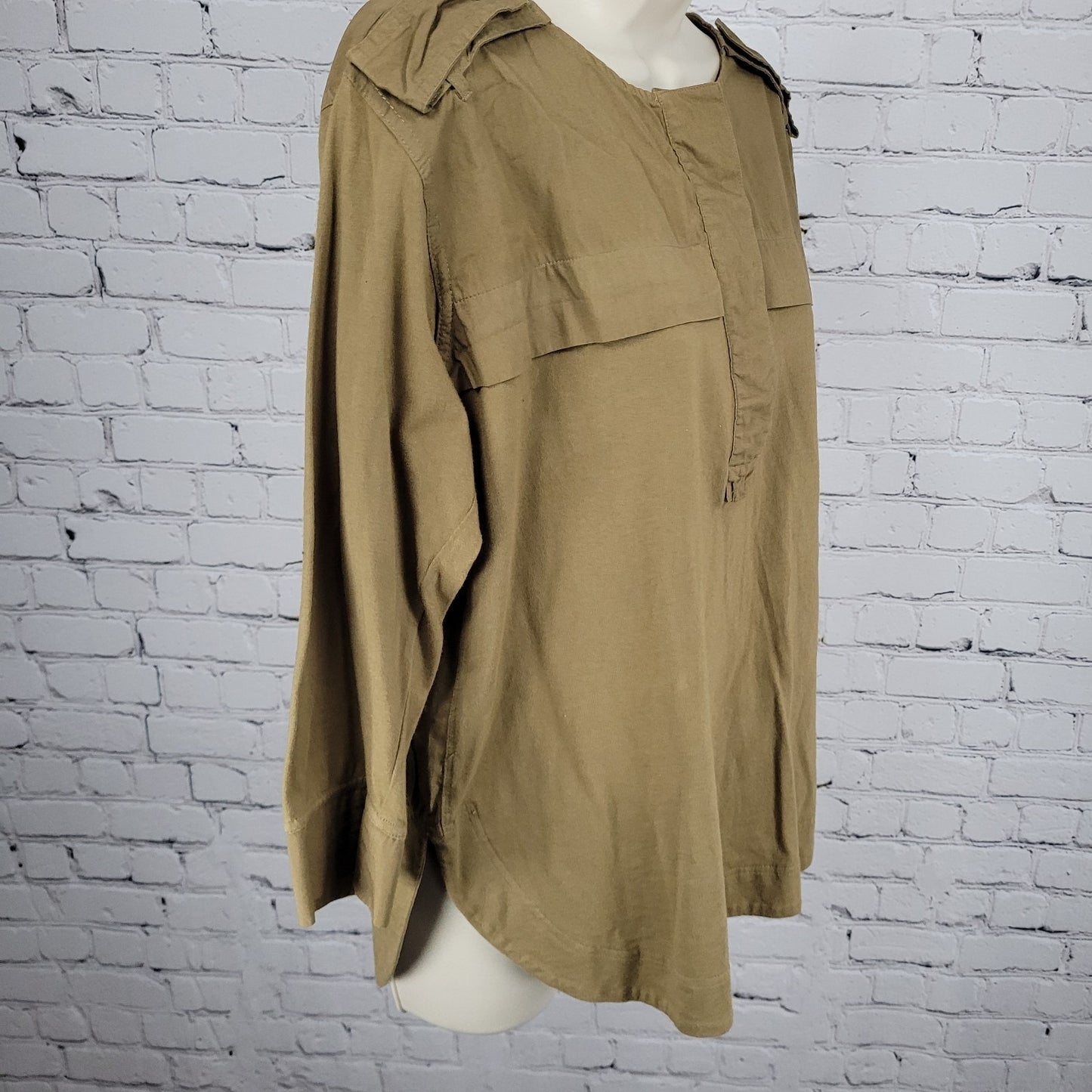 Madewell Green 100% Cotton 3/4 Sleeve Boxy Buttoned Top Size Small S