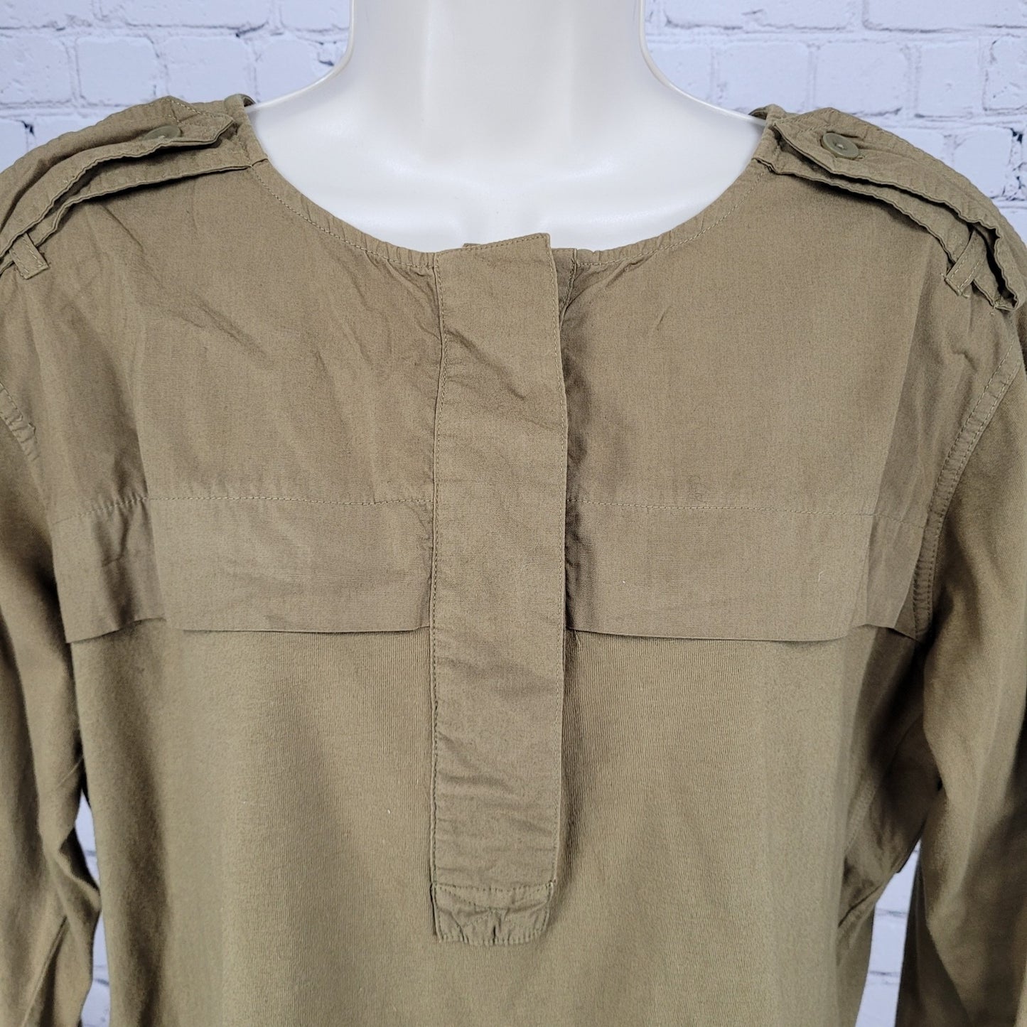 Madewell Green 100% Cotton 3/4 Sleeve Boxy Buttoned Top Size Small S