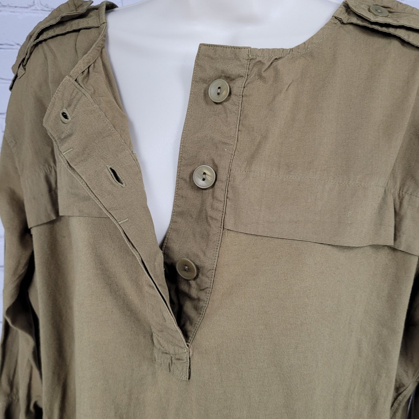 Madewell Green 100% Cotton 3/4 Sleeve Boxy Buttoned Top Size Small S