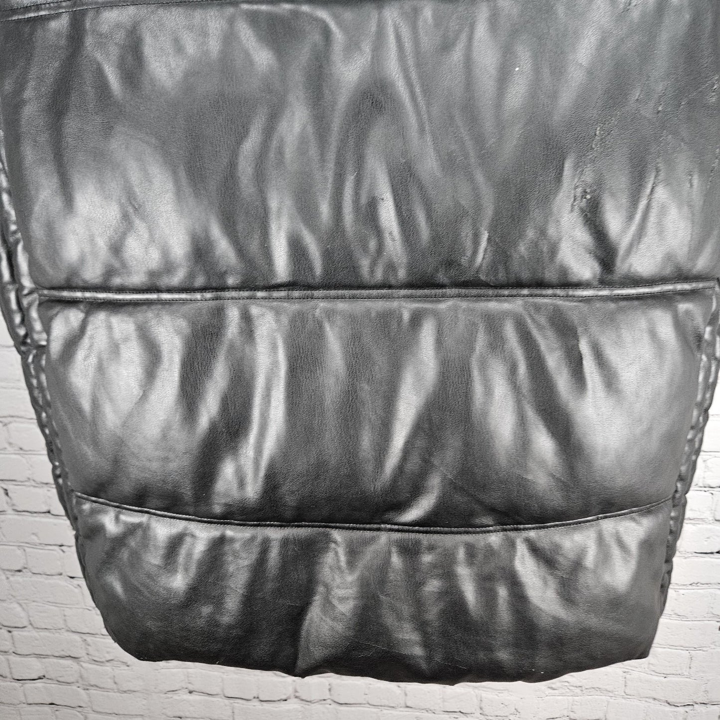 Sean John Black Faux Leather Full Zip Snap Insulated Hooded Puffer Vest XL