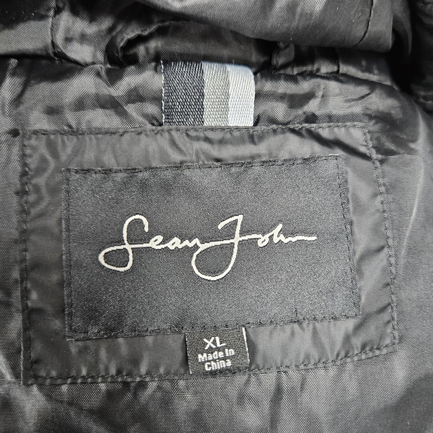 Sean John Black Faux Leather Full Zip Snap Insulated Hooded Puffer Vest XL