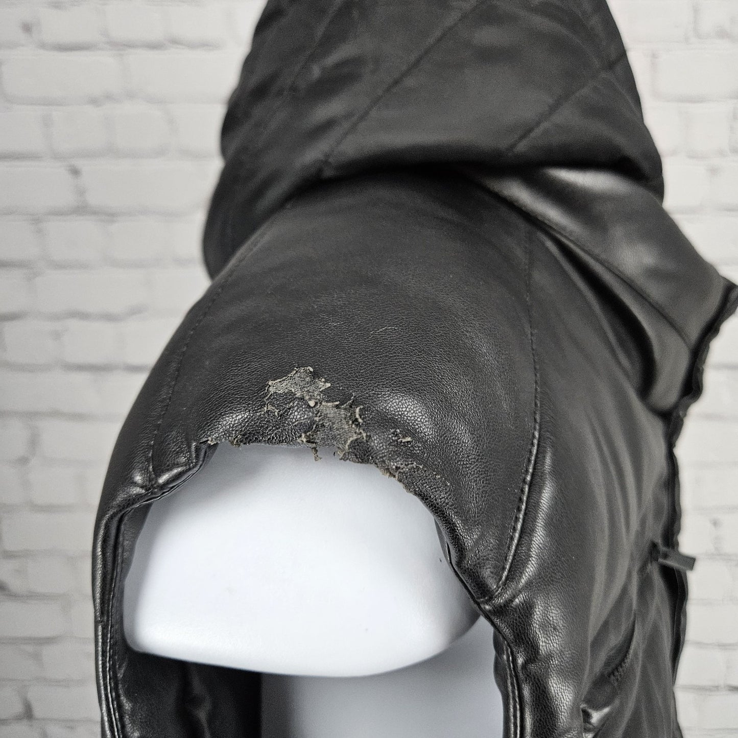 Sean John Black Faux Leather Full Zip Snap Insulated Hooded Puffer Vest XL