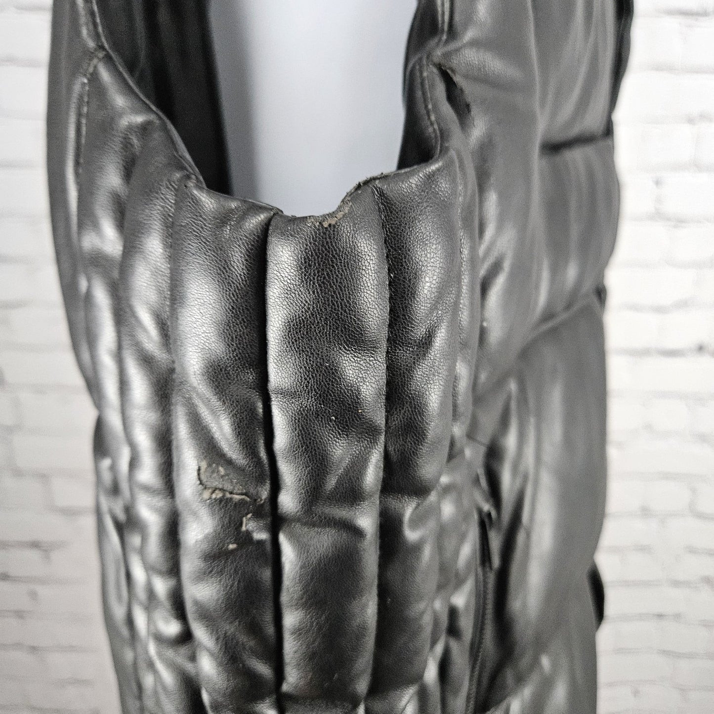Sean John Black Faux Leather Full Zip Snap Insulated Hooded Puffer Vest XL