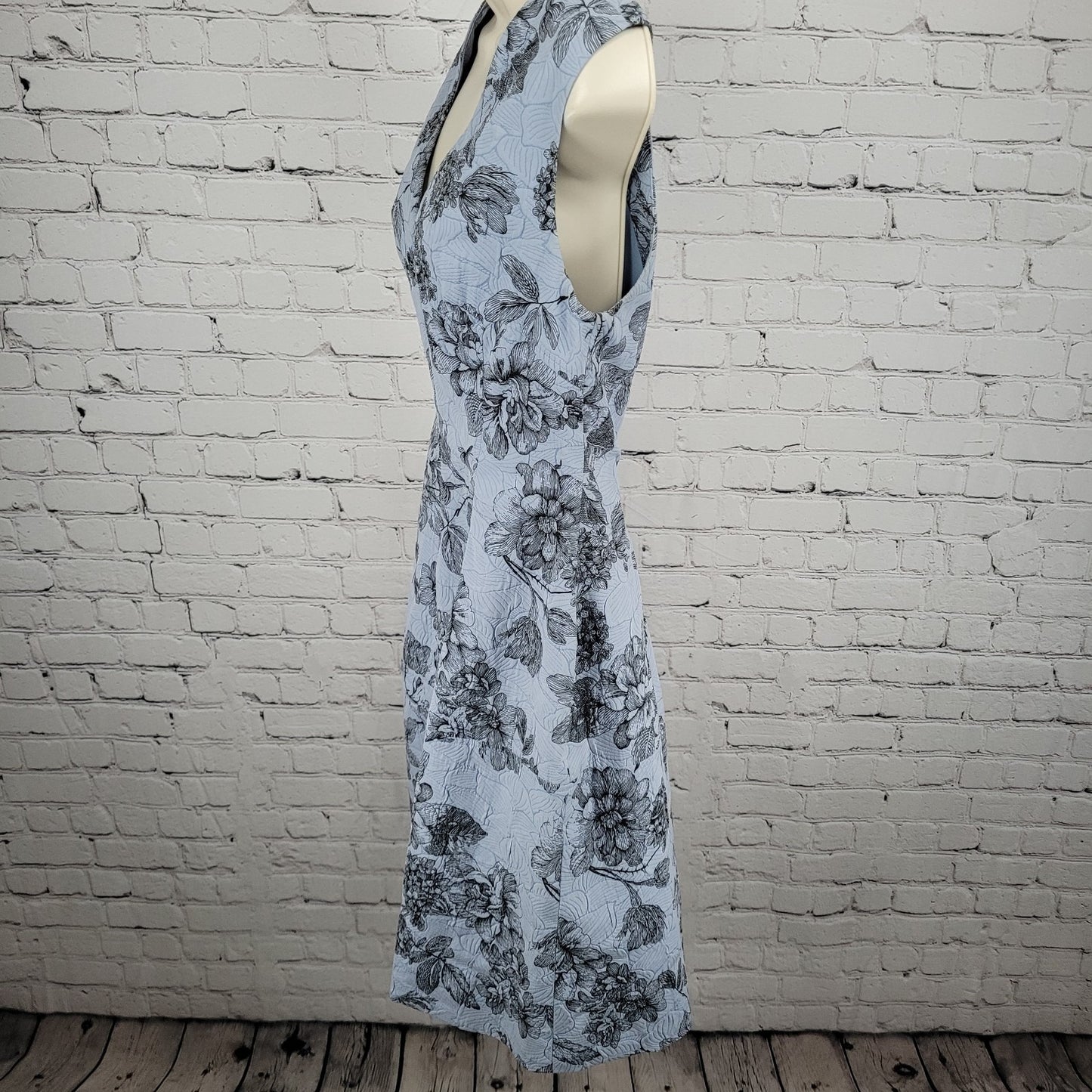 Lela Rose Blue Floral Sleeveless Front Zip Pockets Lined A Line Dress USA 6