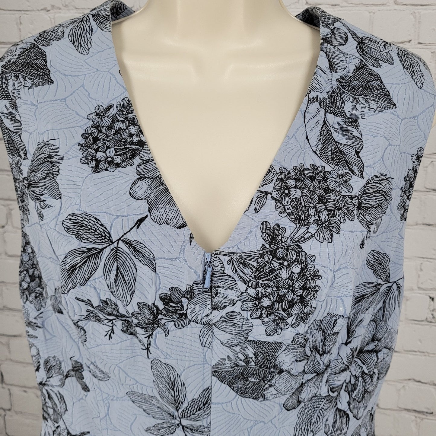 Lela Rose Blue Floral Sleeveless Front Zip Pockets Lined A Line Dress USA 6