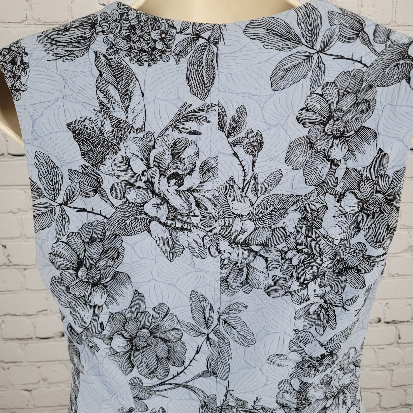 Lela Rose Blue Floral Sleeveless Front Zip Pockets Lined A Line Dress USA 6