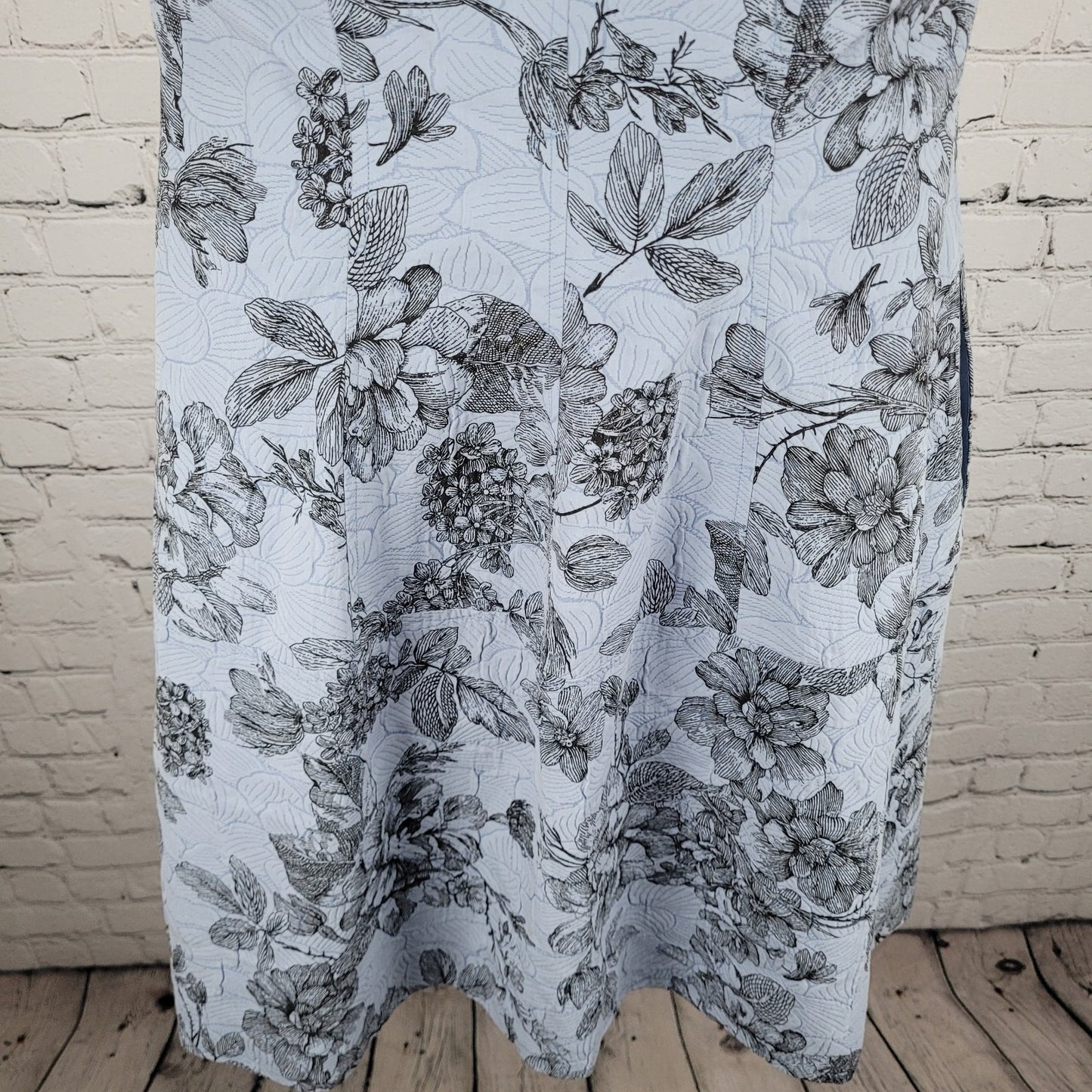 Lela Rose Blue Floral Sleeveless Front Zip Pockets Lined A Line Dress USA 6