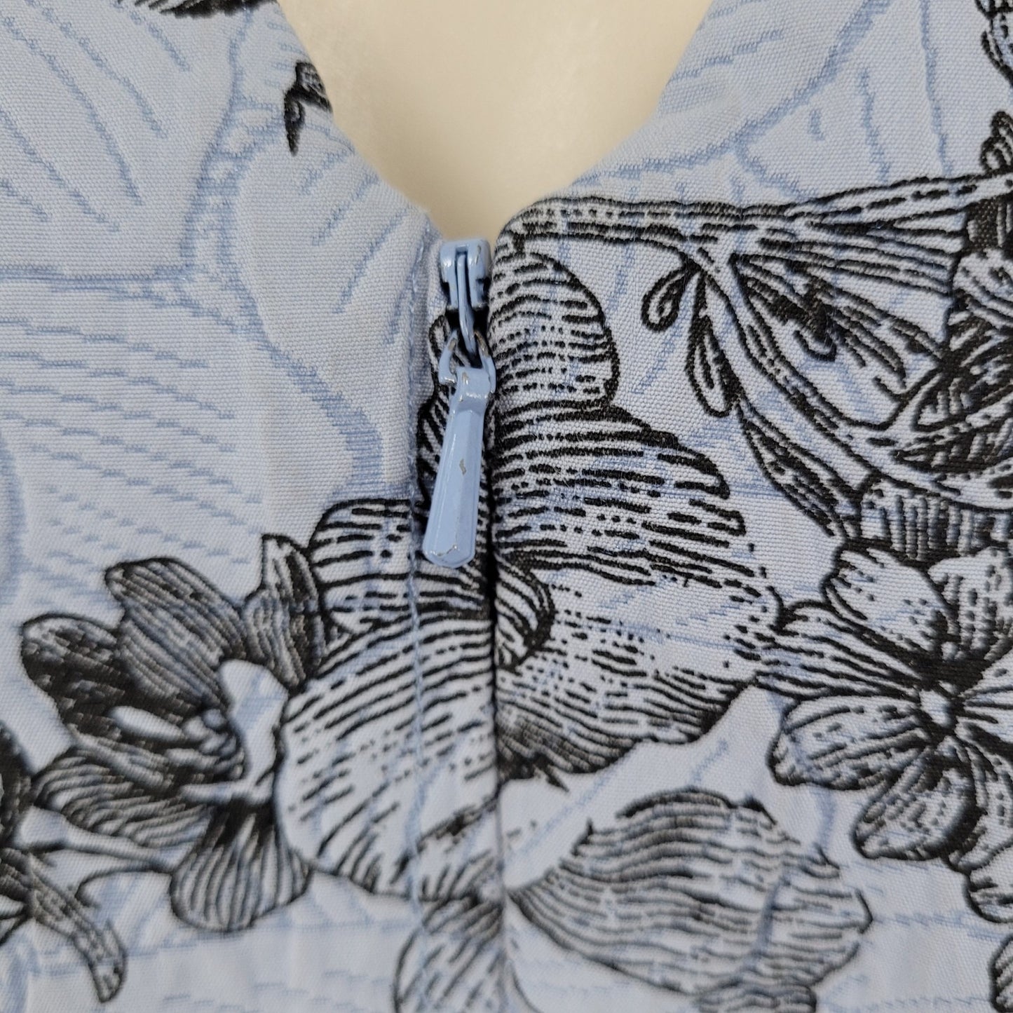 Lela Rose Blue Floral Sleeveless Front Zip Pockets Lined A Line Dress USA 6