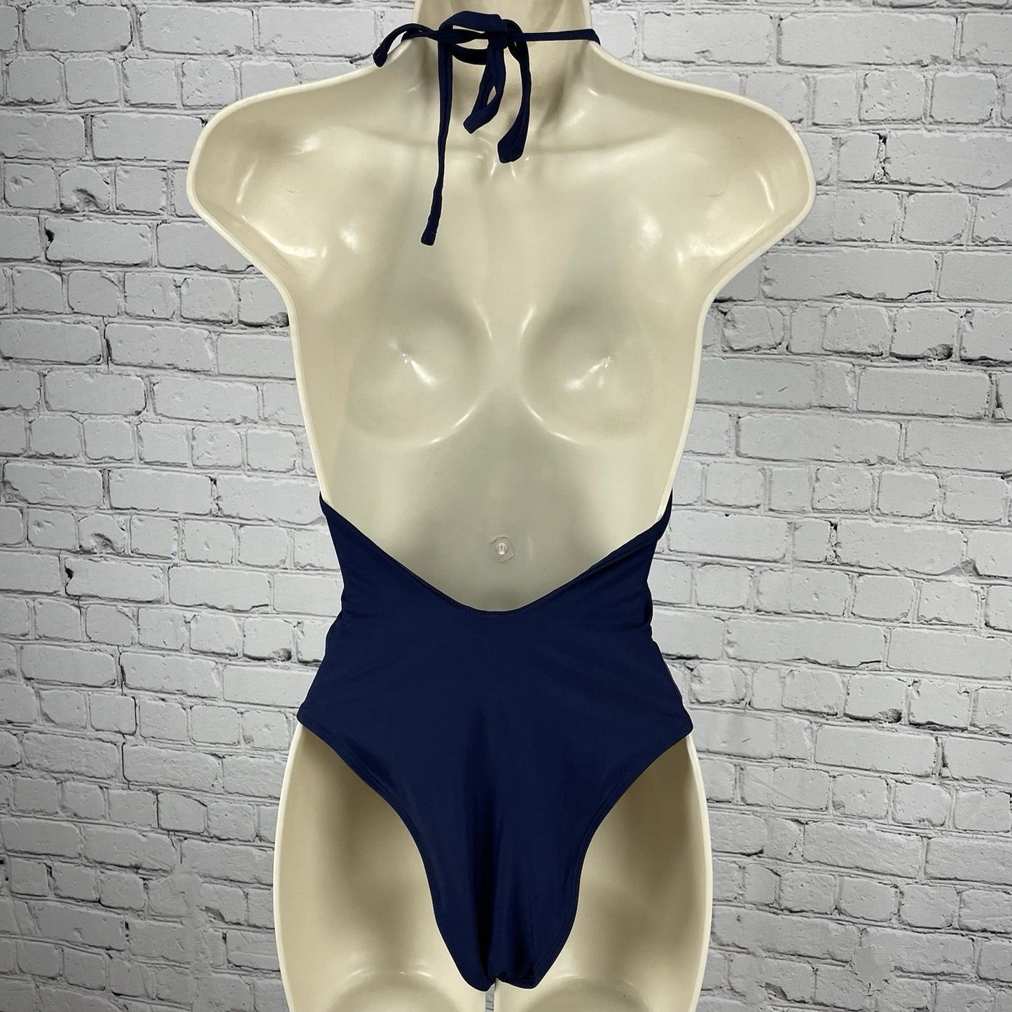 Aerie Blue Front Strappy Tie Halter Backless Cheeky One Piece Swimsuit Small S