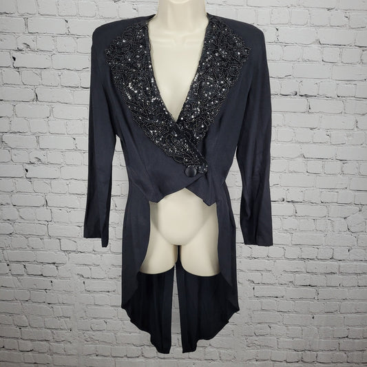 VTG Betsey & Adam Beaded Sequin Lapel High Low Blazer Jacket Coat USA 5-6