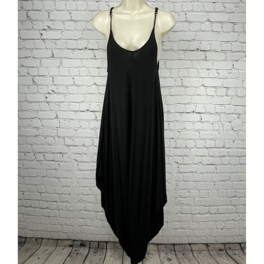 Elan Black Asymmetrical Lightweight Sleeveless V Neck Midi Flowy Dress Size XS