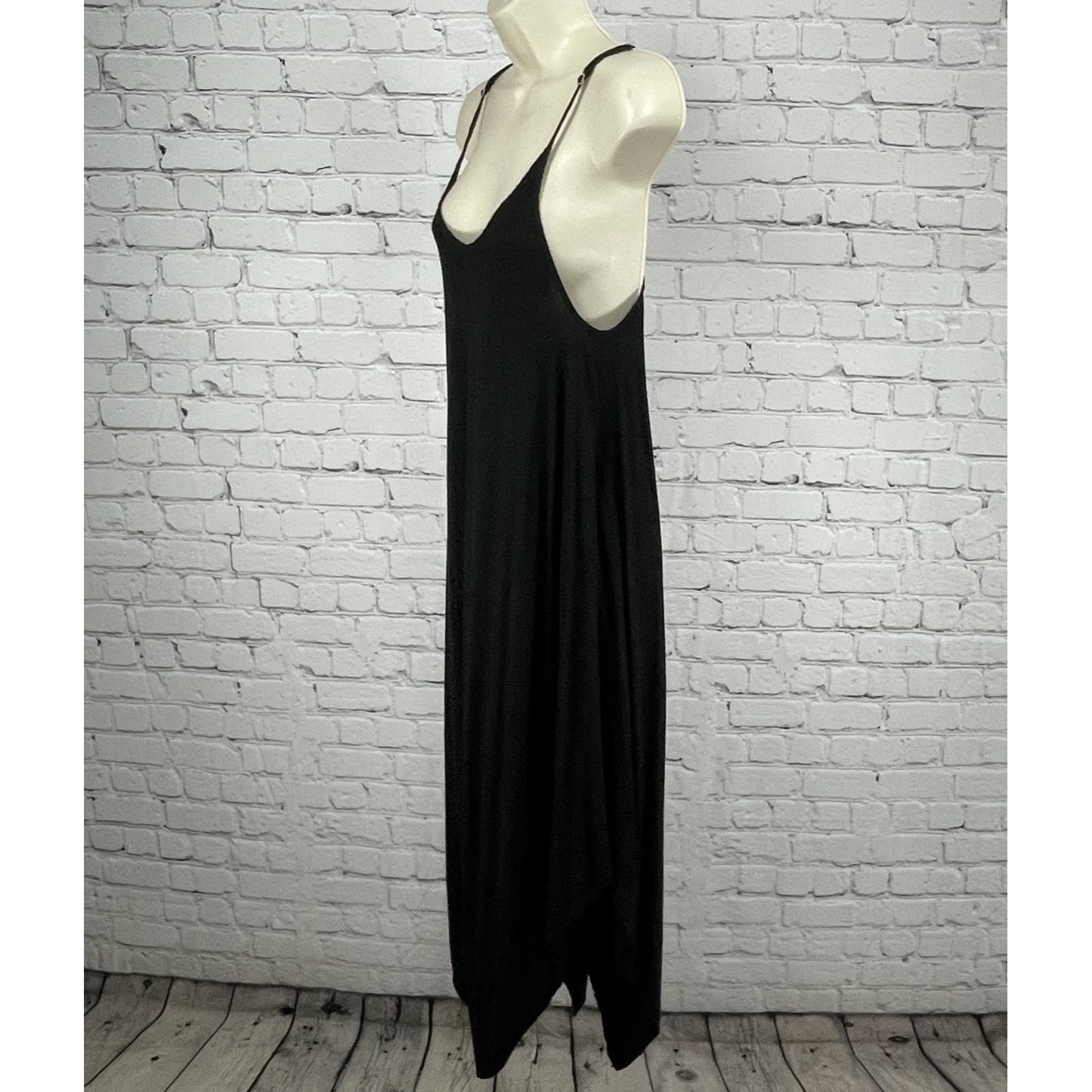 Elan Black Asymmetrical Lightweight Sleeveless V Neck Midi Flowy Dress Size XS