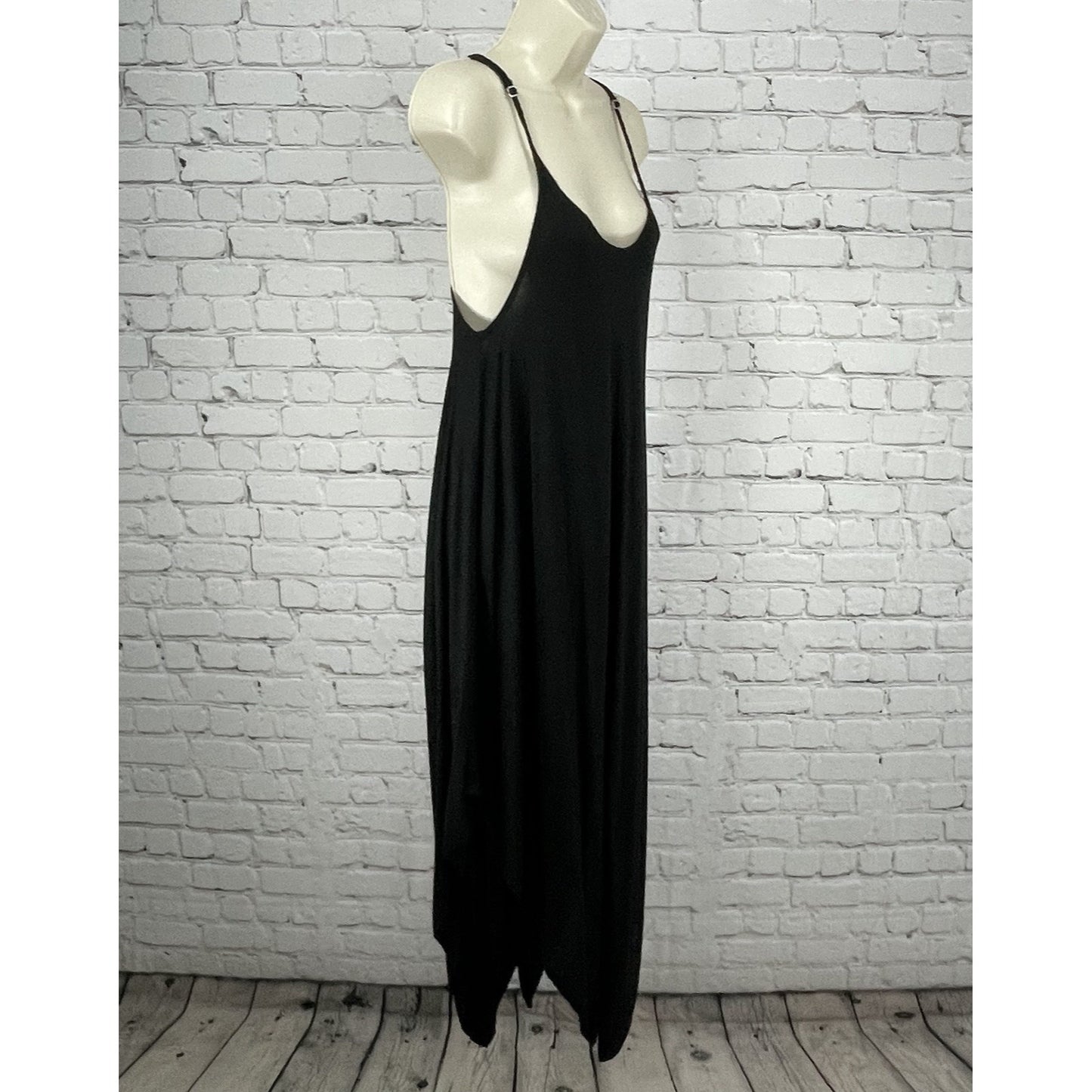 Elan Black Asymmetrical Lightweight Sleeveless V Neck Midi Flowy Dress Size XS