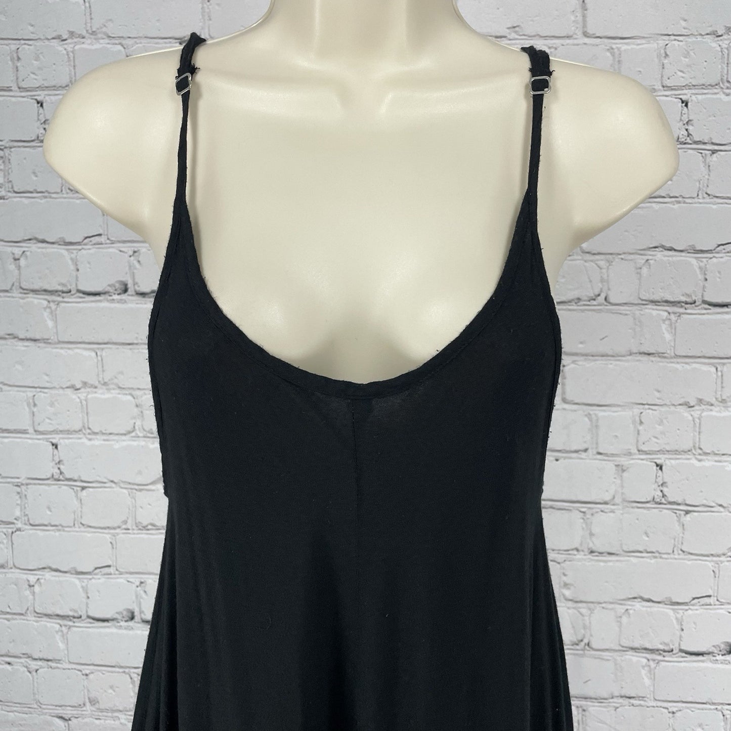 Elan Black Asymmetrical Lightweight Sleeveless V Neck Midi Flowy Dress Size XS