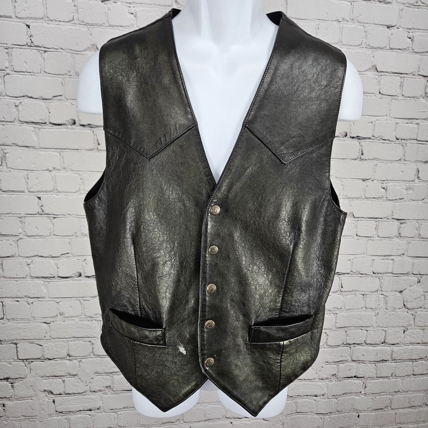 Saguaro West Trading Co Brown Leather Pockets Snap Lined Western Vest Medium M