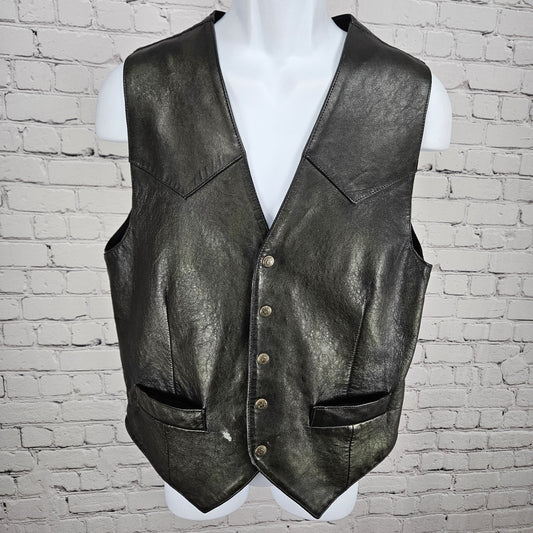 Saguaro West Trading Co Brown Leather Pockets Snap Lined Western Vest Medium M
