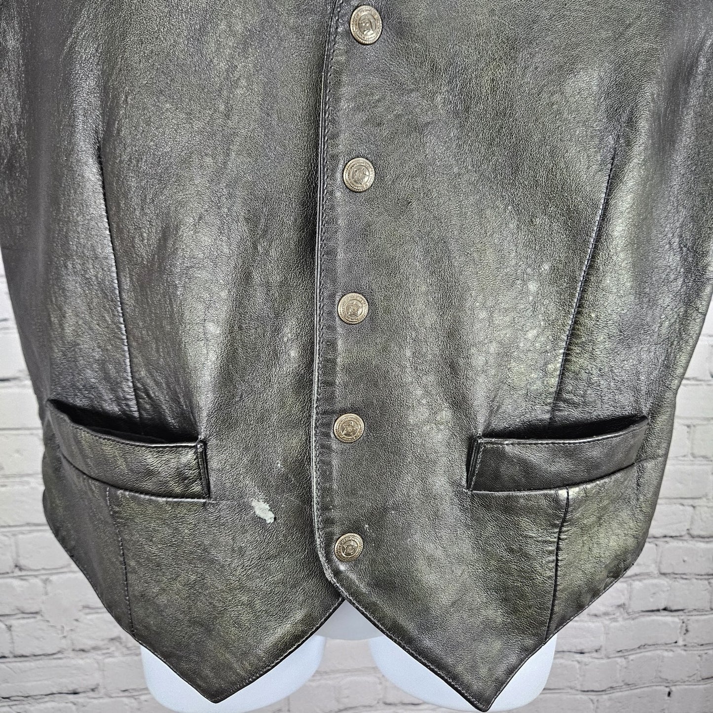 Saguaro West Trading Co Brown Leather Pockets Snap Lined Western Vest Medium M
