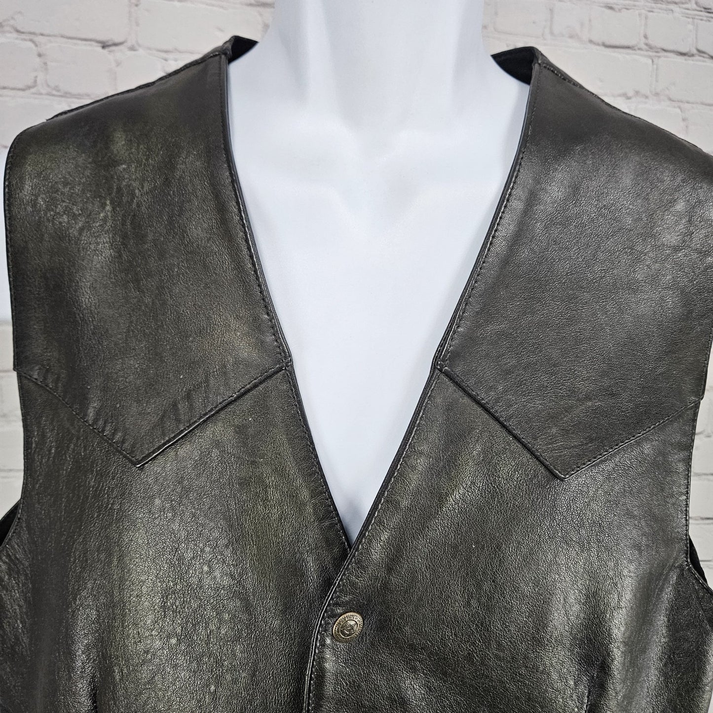 Saguaro West Trading Co Brown Leather Pockets Snap Lined Western Vest Medium M