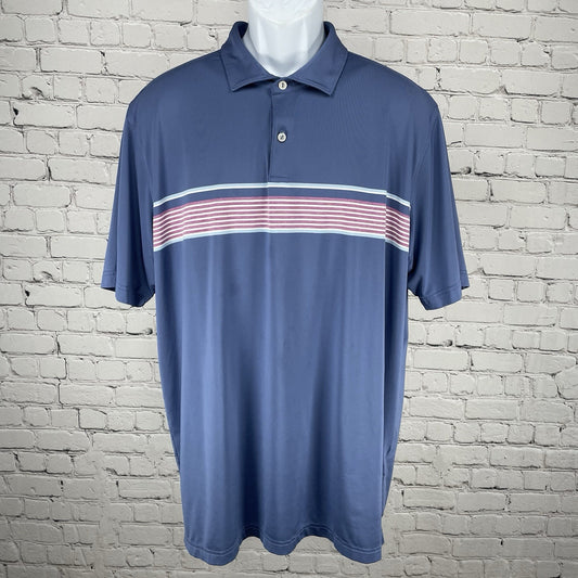 Peter Millar Blue Striped Golf Button Up Short Sleeve Polo Shirt Size 2XL