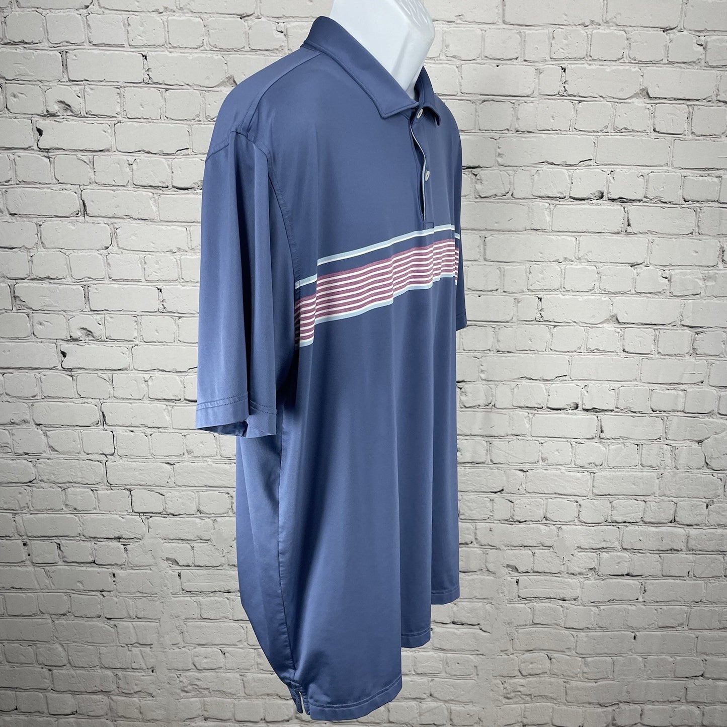 Peter Millar Blue Striped Golf Button Up Short Sleeve Polo Shirt Size 2XL