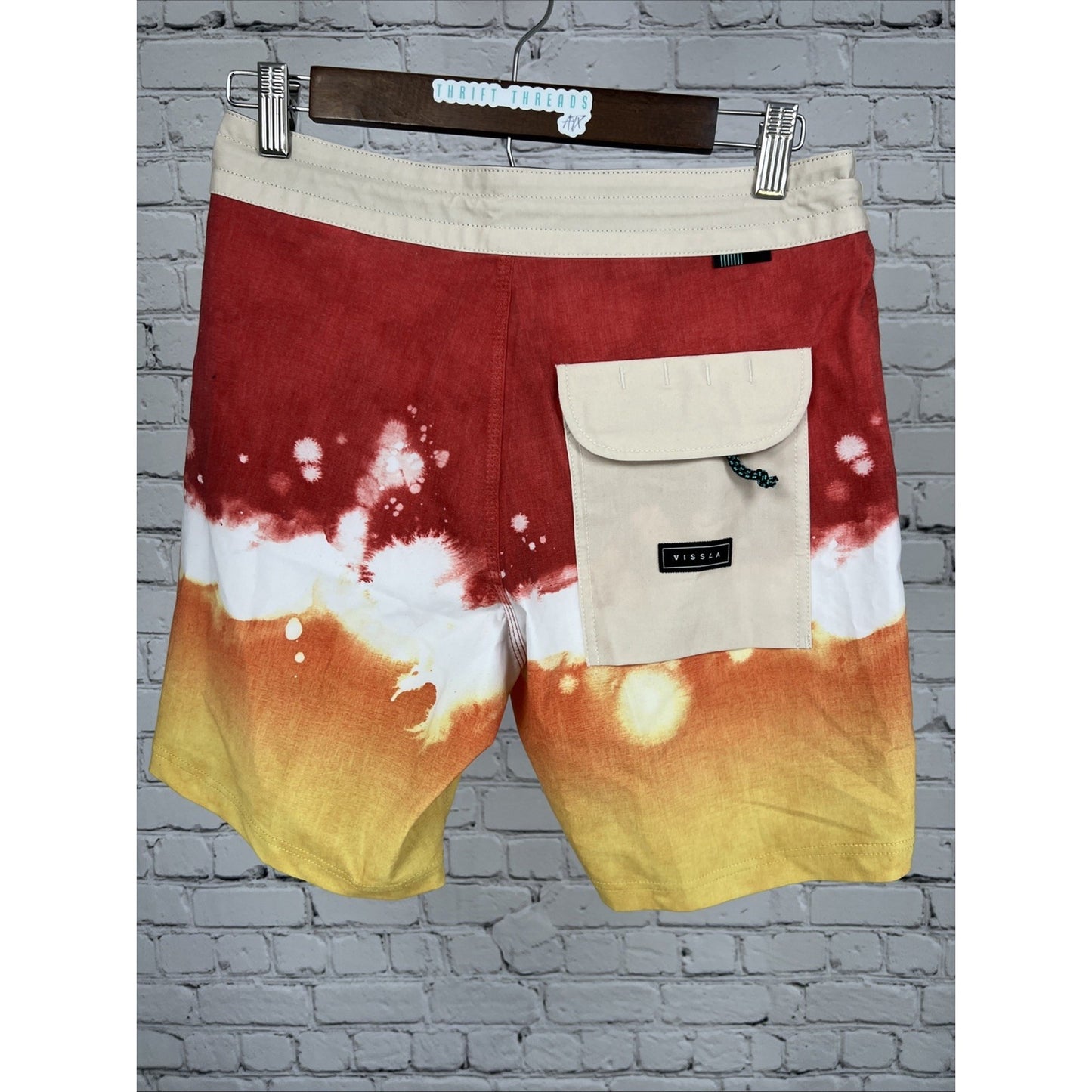 NWT Vissla Red Yellow Recycled Materials Stretch Swim Trunks Board Shorts 28