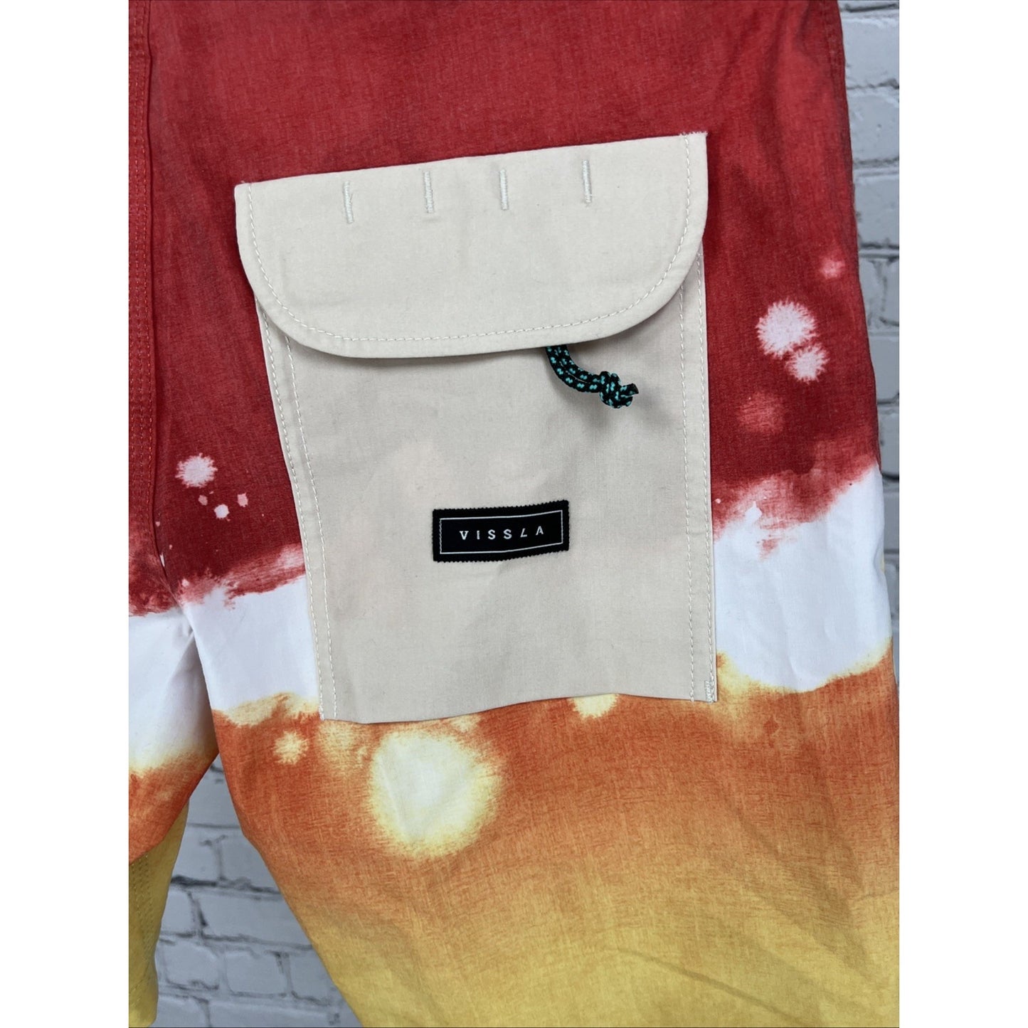 NWT Vissla Red Yellow Recycled Materials Stretch Swim Trunks Board Shorts 28