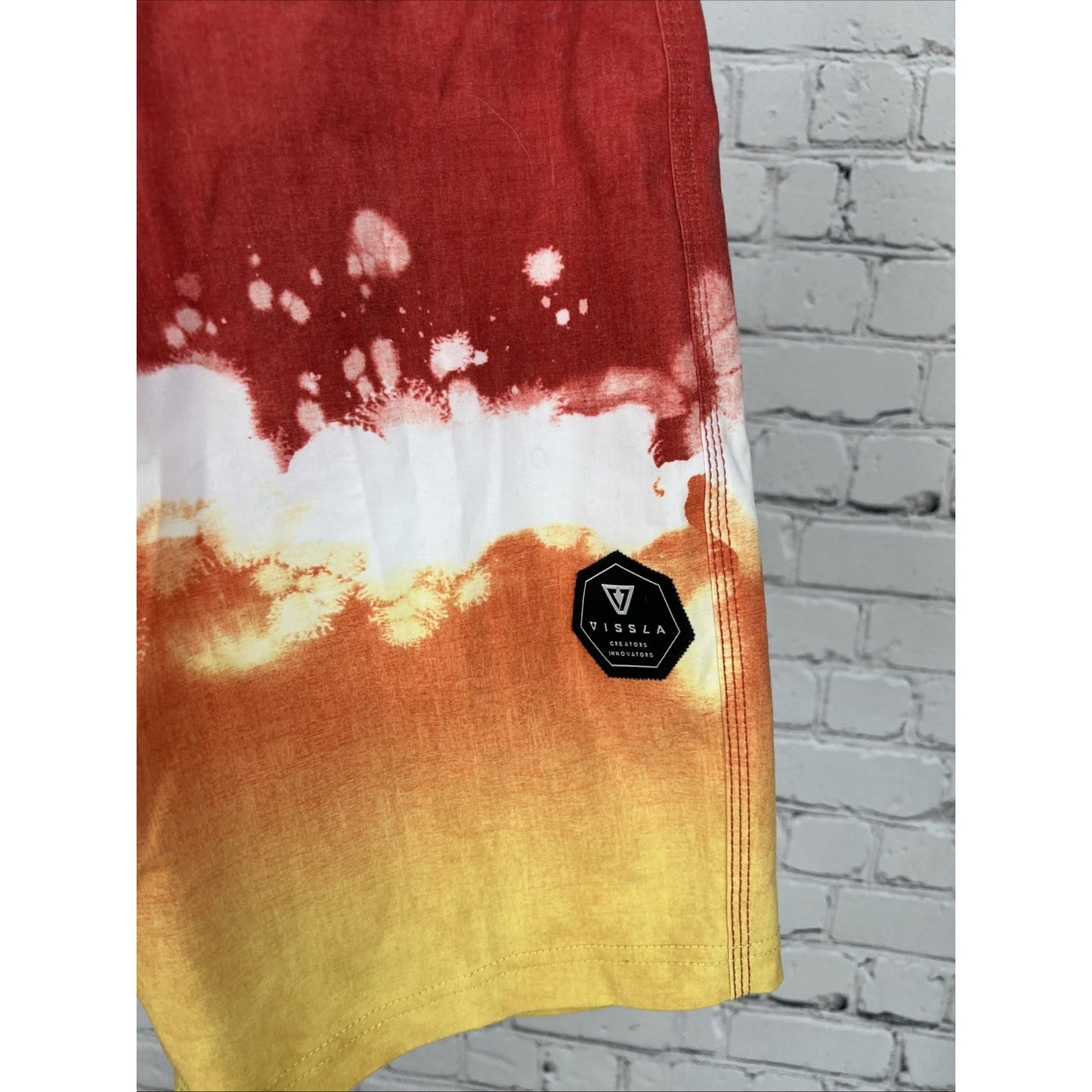 NWT Vissla Red Yellow Recycled Materials Stretch Swim Trunks Board Shorts 28