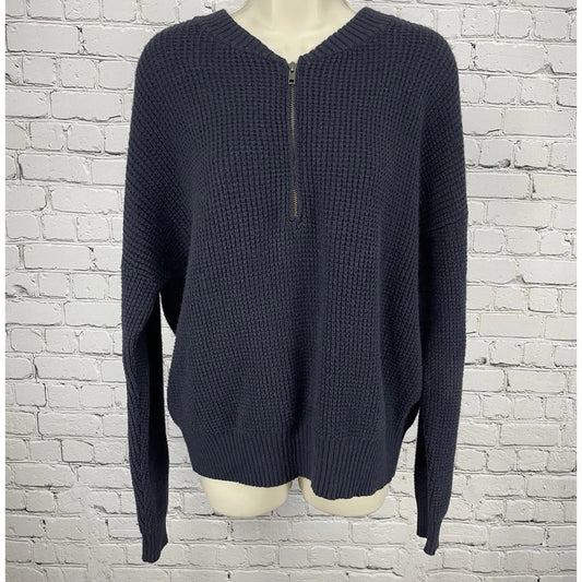 Madewell Navy Drop Shoulder Relaxed Cozy Pullover Zipped Sweater Size Large L