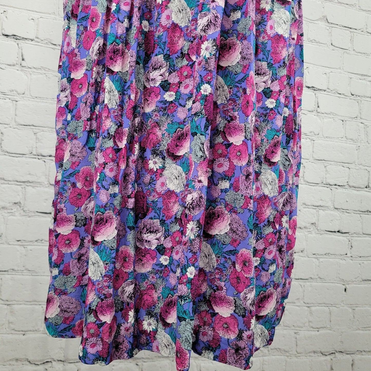 VTG Belle France Purple Floral Drop Waist Ruched Midi Dress USA Made Size 8P