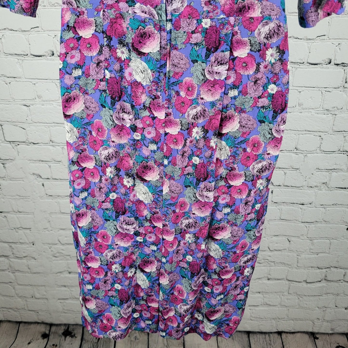 VTG Belle France Purple Floral Drop Waist Ruched Midi Dress USA Made Size 8P