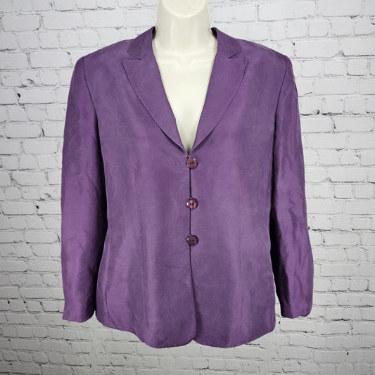 Travis Ayers Purple 100% Silk Buttoned Lined Notch Blazer Suit Jacket 12