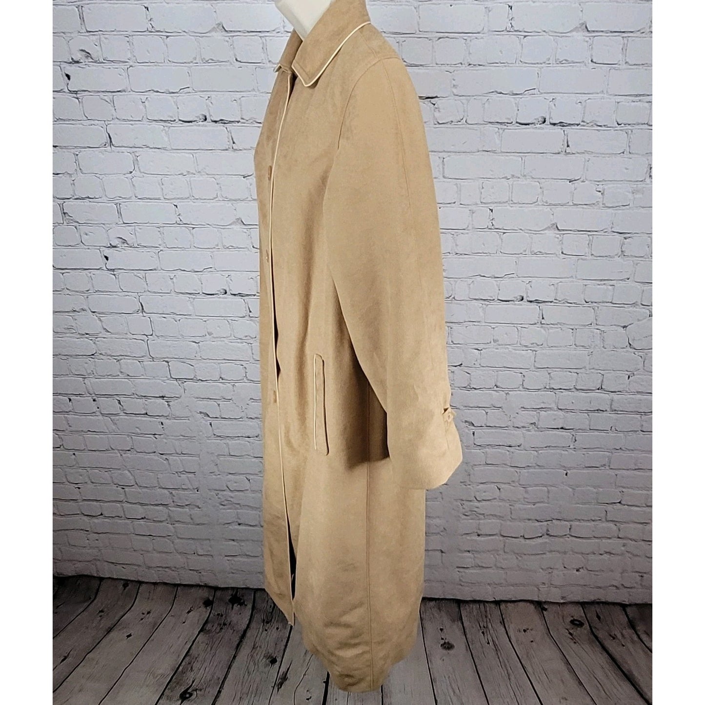 VTG Forecaster Of Boston Tan Lightweight Lined Buttoned Long Coat USA Size 7/8
