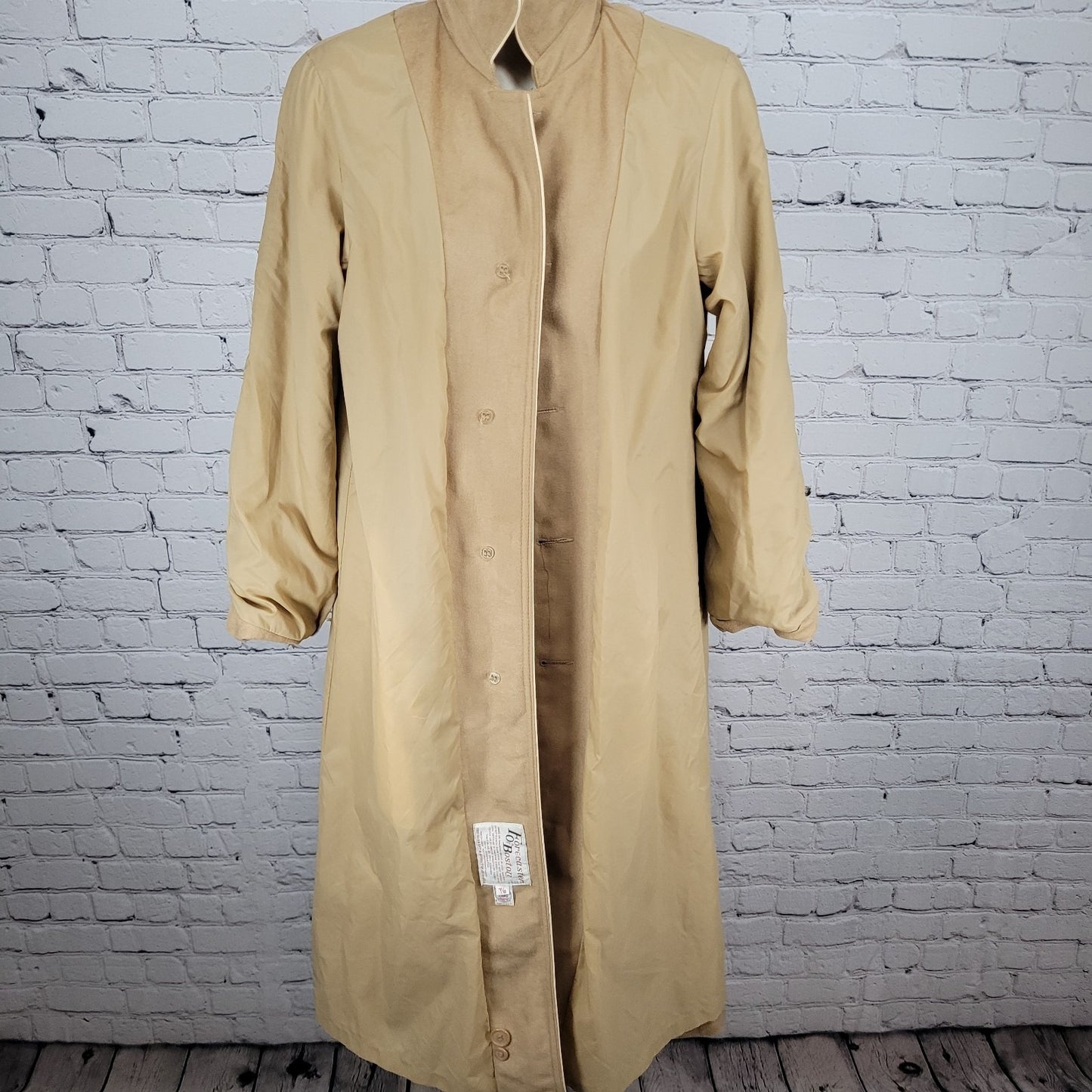 VTG Forecaster Of Boston Tan Lightweight Lined Buttoned Long Coat USA Size 7/8