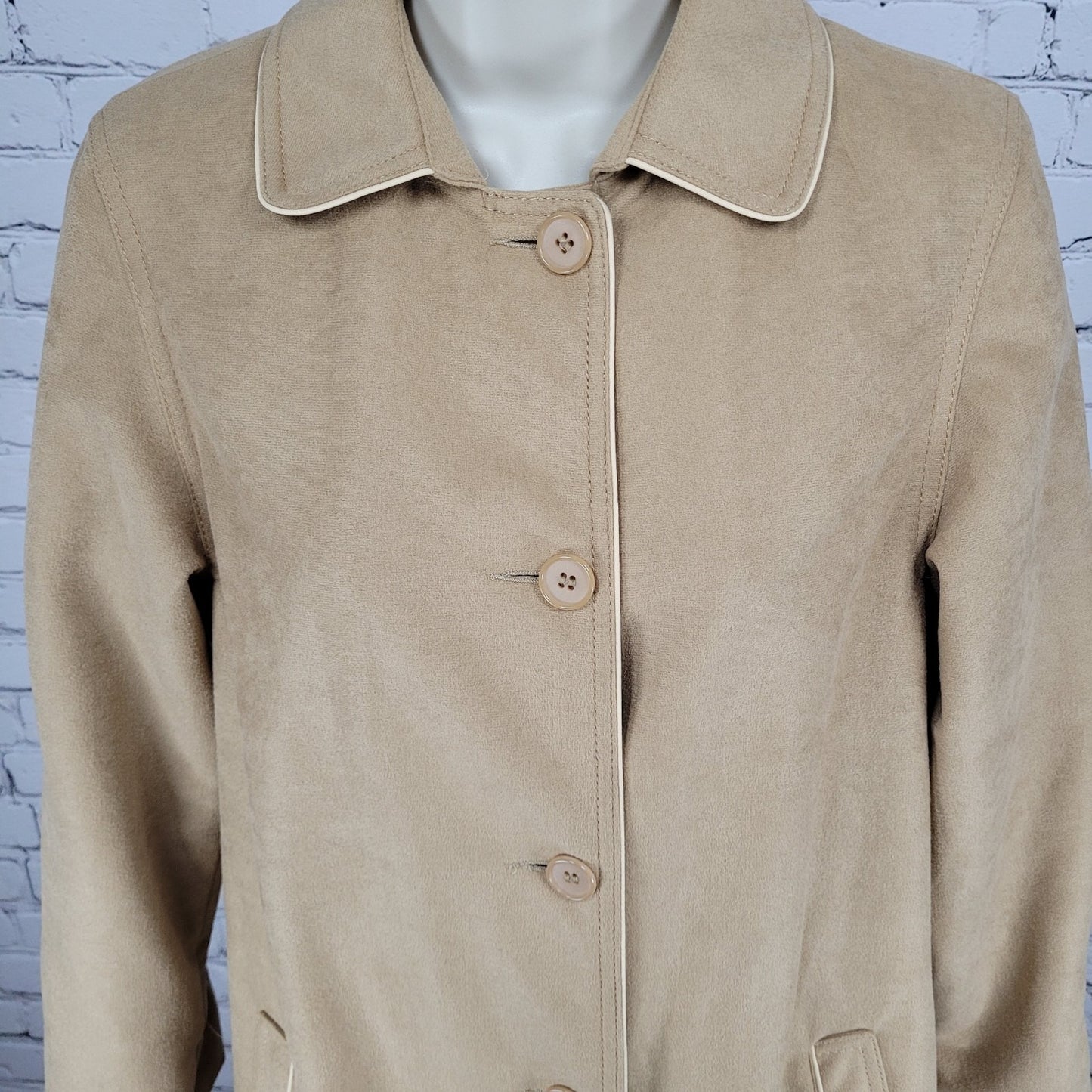 VTG Forecaster Of Boston Tan Lightweight Lined Buttoned Long Coat USA Size 7/8