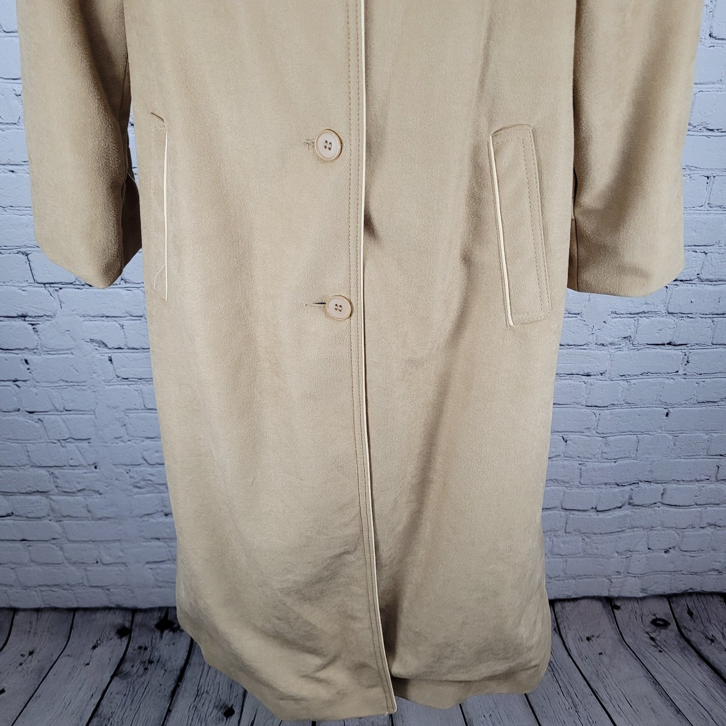 VTG Forecaster Of Boston Tan Lightweight Lined Buttoned Long Coat USA Size 7/8
