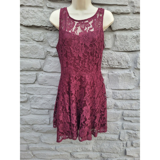 BB Dakota Maroon Lace Lined A Line Short Dress Size 8