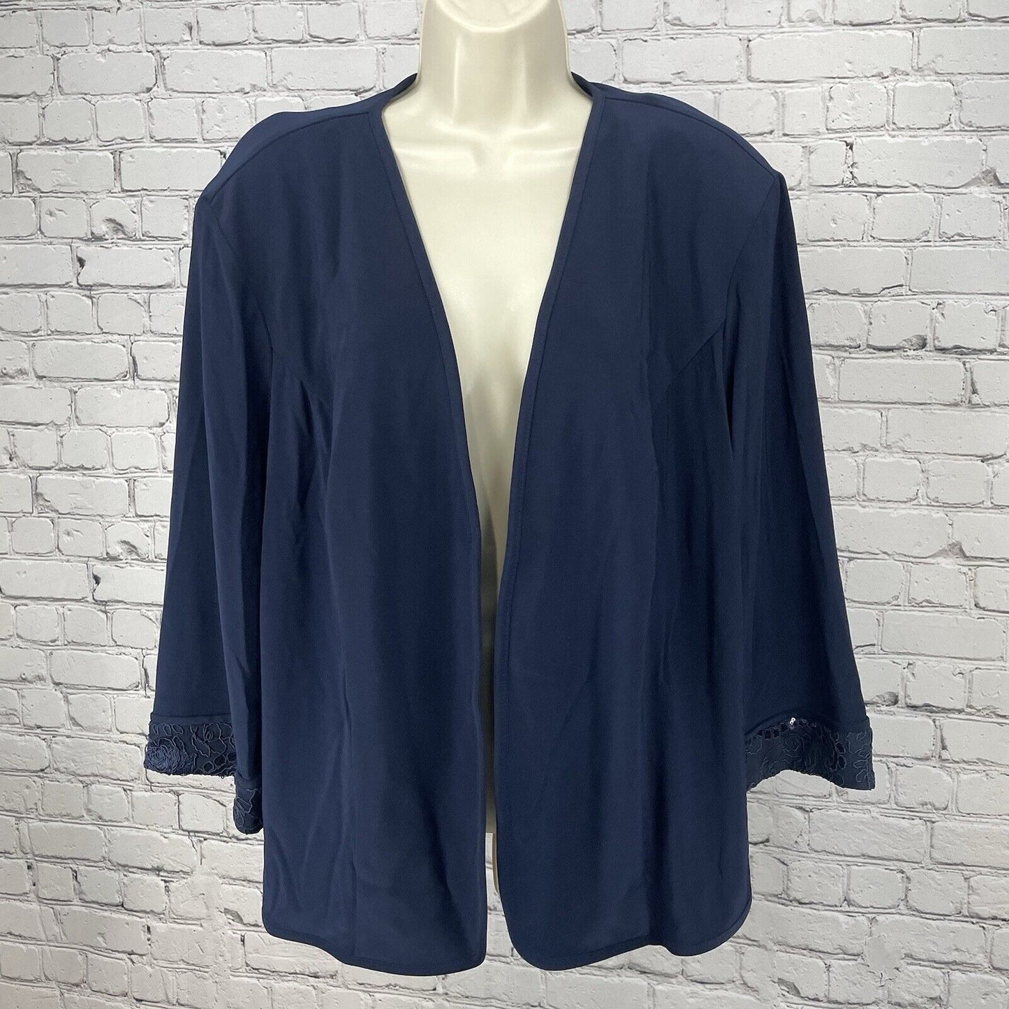 NWT Brianna Milay Navy Blue Lightweight Open Jacket Floral 3/4 Sleeve Size 20W