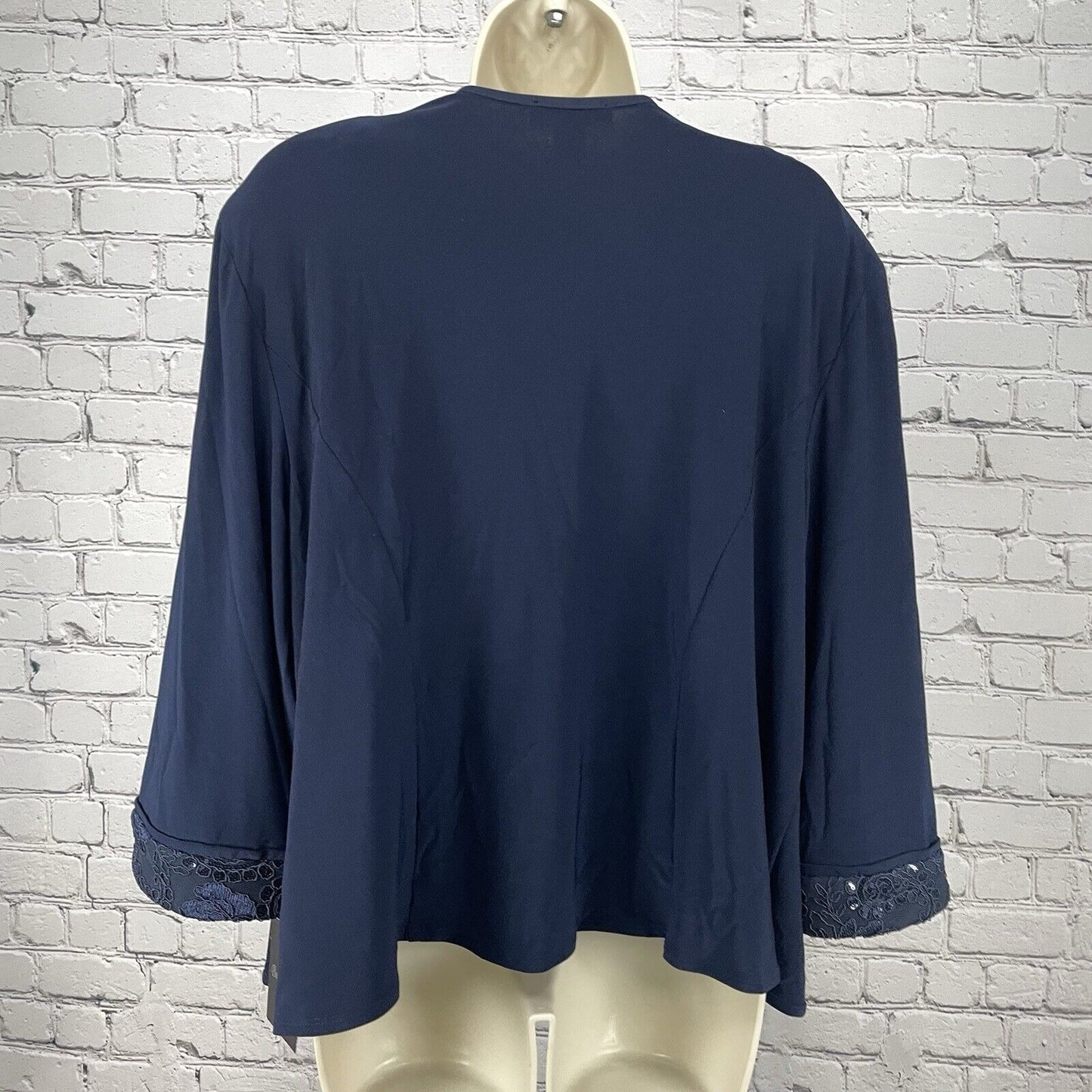 NWT Brianna Milay Navy Blue Lightweight Open Jacket Floral 3/4 Sleeve Size 20W