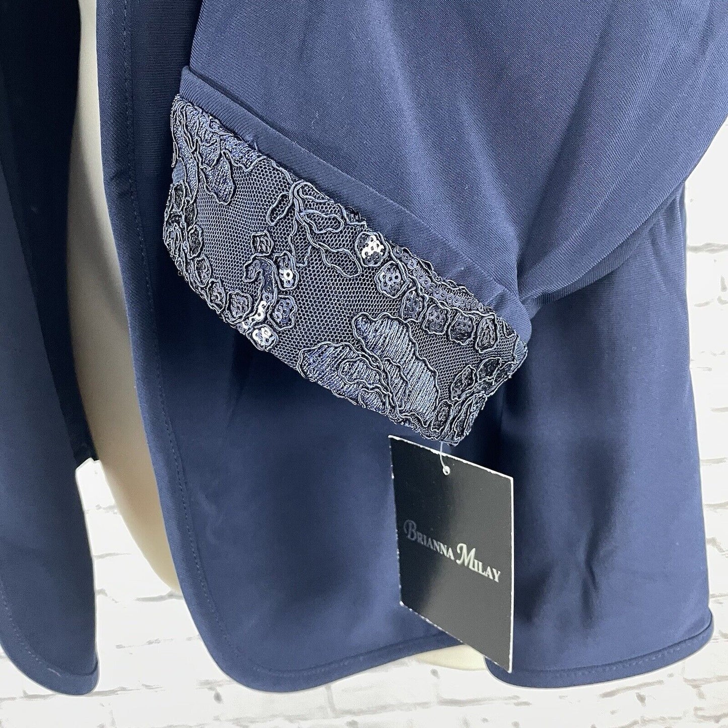 NWT Brianna Milay Navy Blue Lightweight Open Jacket Floral 3/4 Sleeve Size 20W