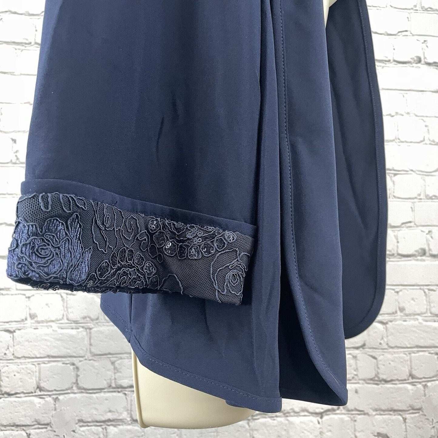 NWT Brianna Milay Navy Blue Lightweight Open Jacket Floral 3/4 Sleeve Size 20W