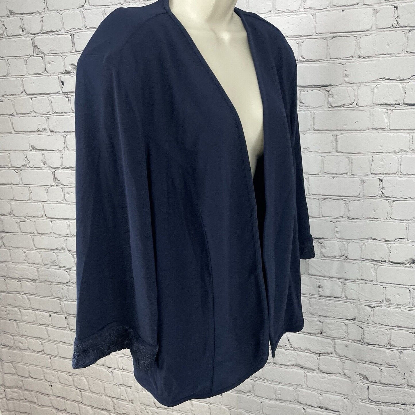 NWT Brianna Milay Navy Blue Lightweight Open Jacket Floral 3/4 Sleeve Size 20W