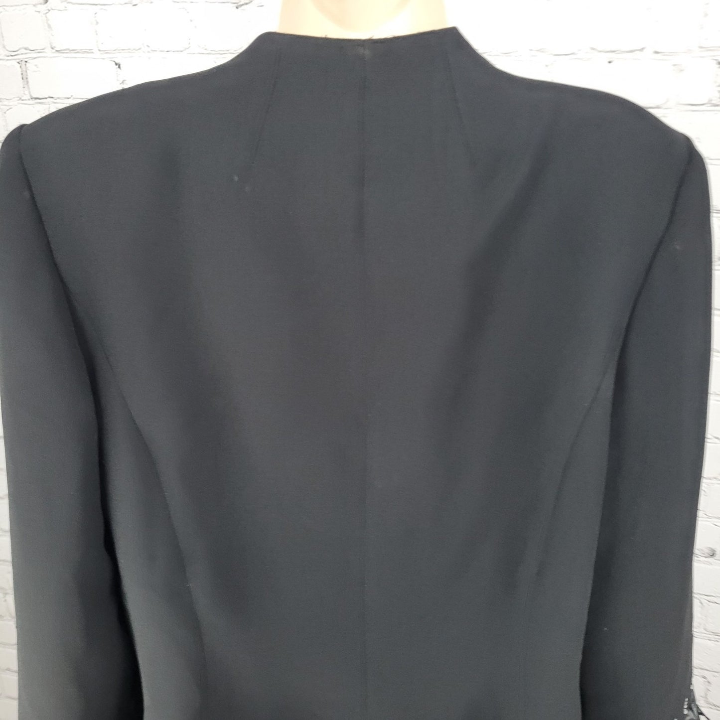 Serafina Black Open Rhinestone Ruffle Cuff Shoulder Pads Lined Jacket Size 14